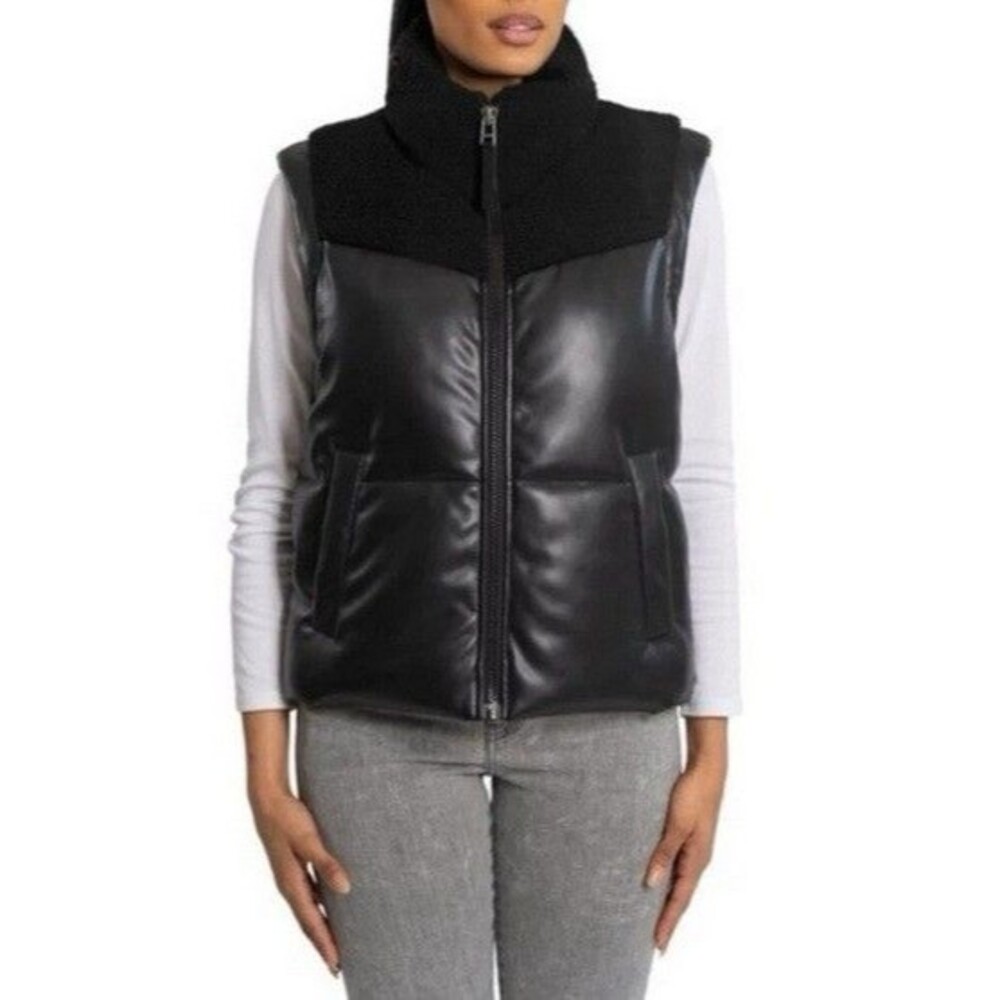 NWT BearPaw Women's Faux Leather Yoke Vest, Black, Size L - Picture 1 of 4